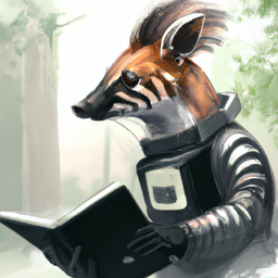 A futuristic numbat reading a book