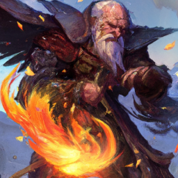 an old wizard killing a phoenix with a sword, digital art