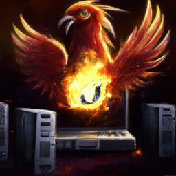 A phoenix rising from a computer screen