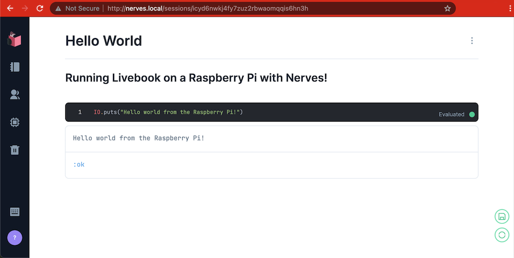 The Livebook overview on the Nerves device